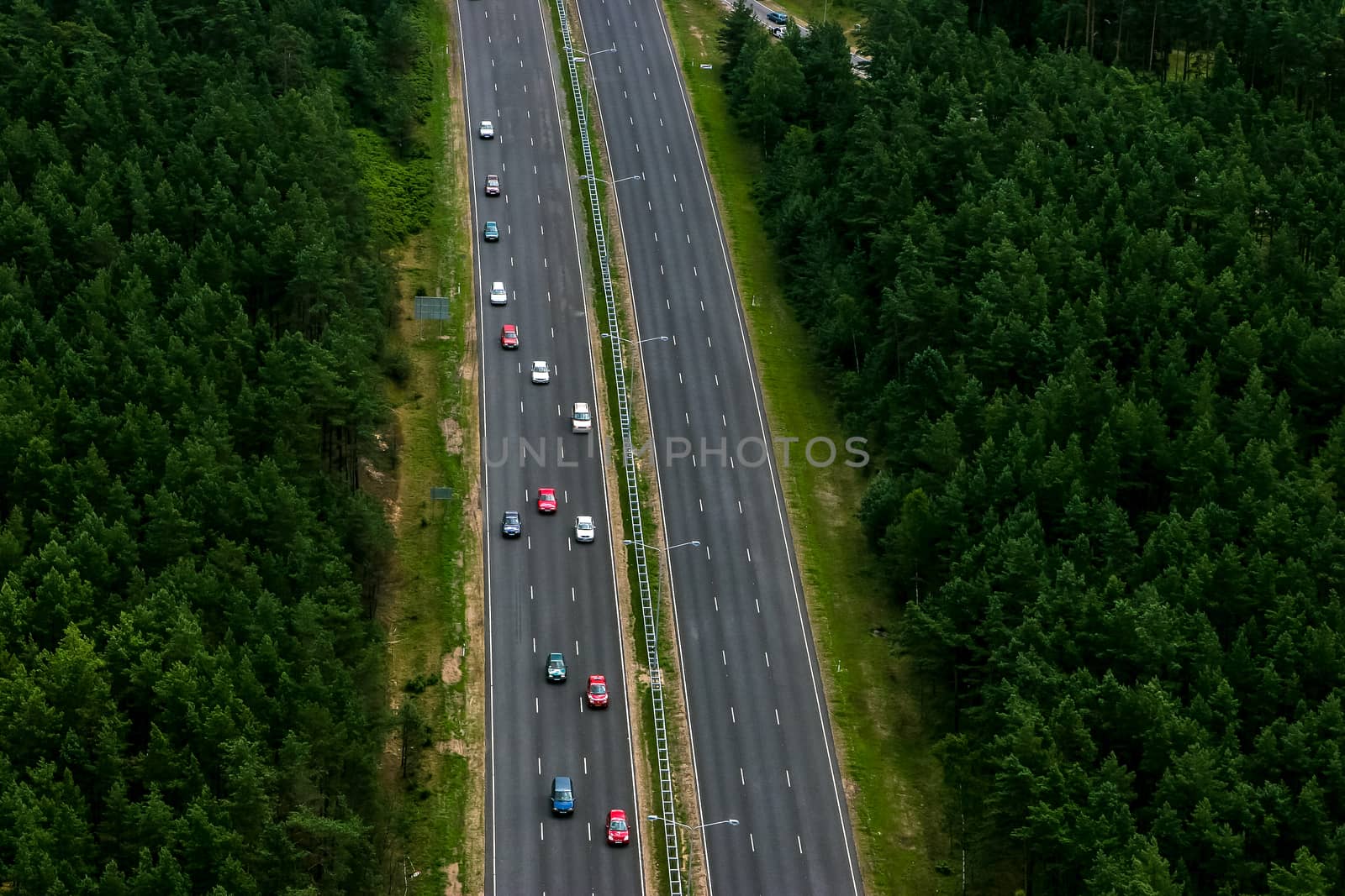 Aerial view of Riga. Aerial view of Jurmala highway, Latvia. Highway from above. Aerial view of Riga city- capital of Latvia.