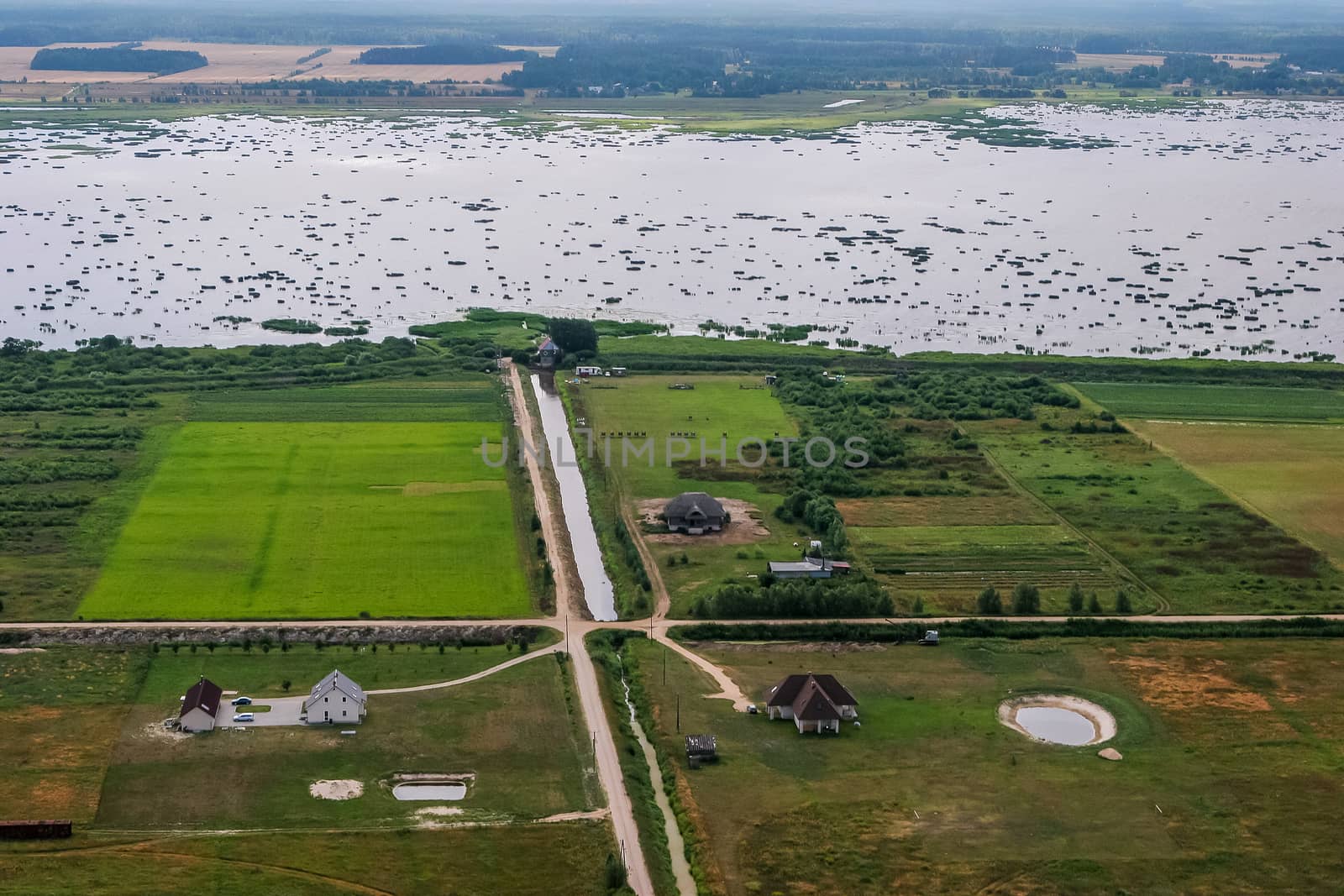 Aerial view of river Lielupe in Latvia. Lielupe from above. Latvia from above. 