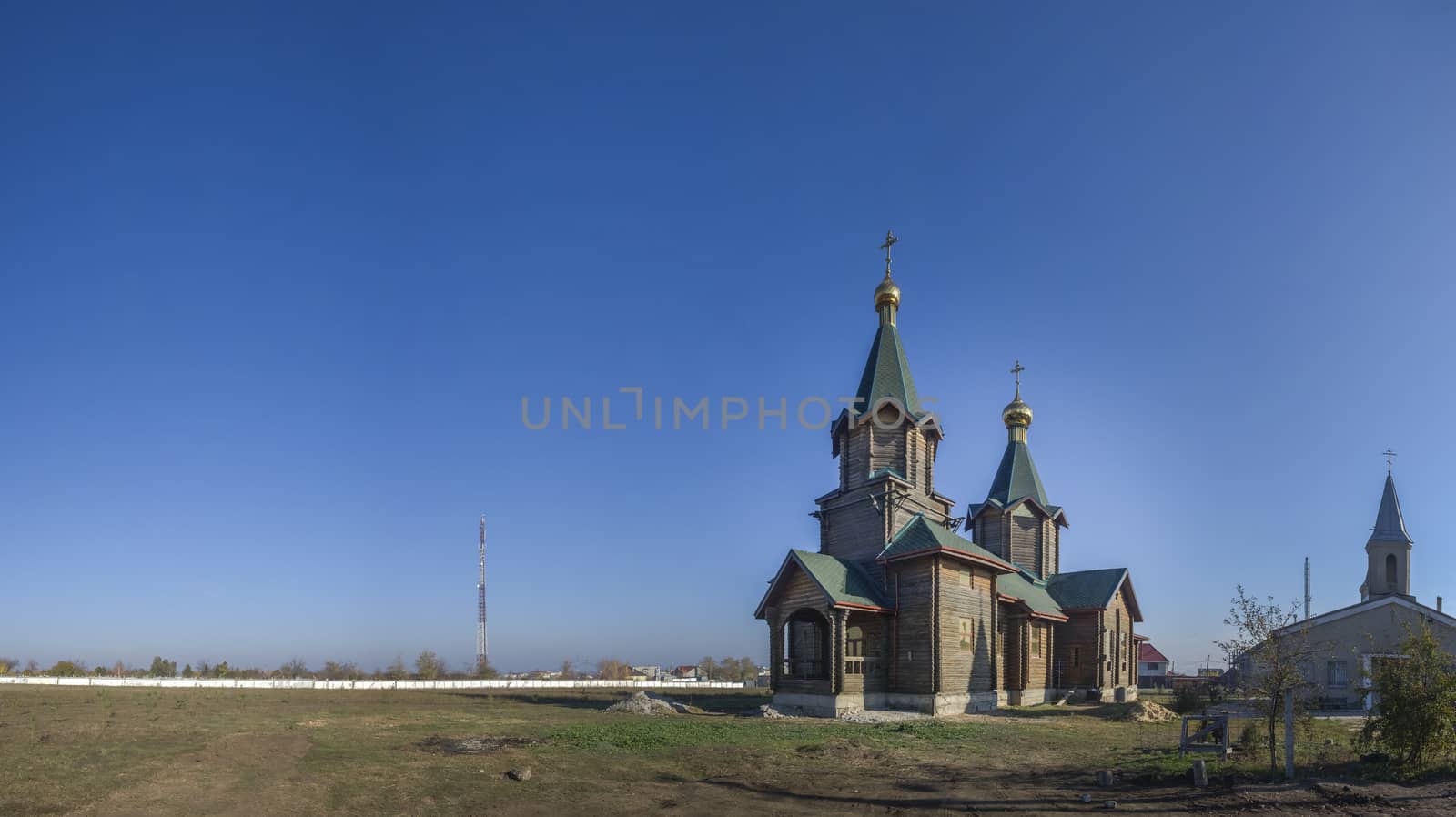 Odessa, Ukraine - 11.10.2018. Unfinished and abandoned wooden church in Aleksandrovka village, Ukraine