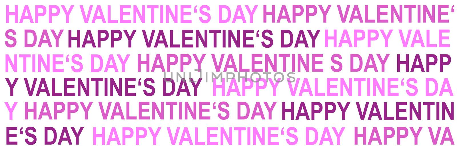 Panorama card with text Happy Valentine's Day in different colors