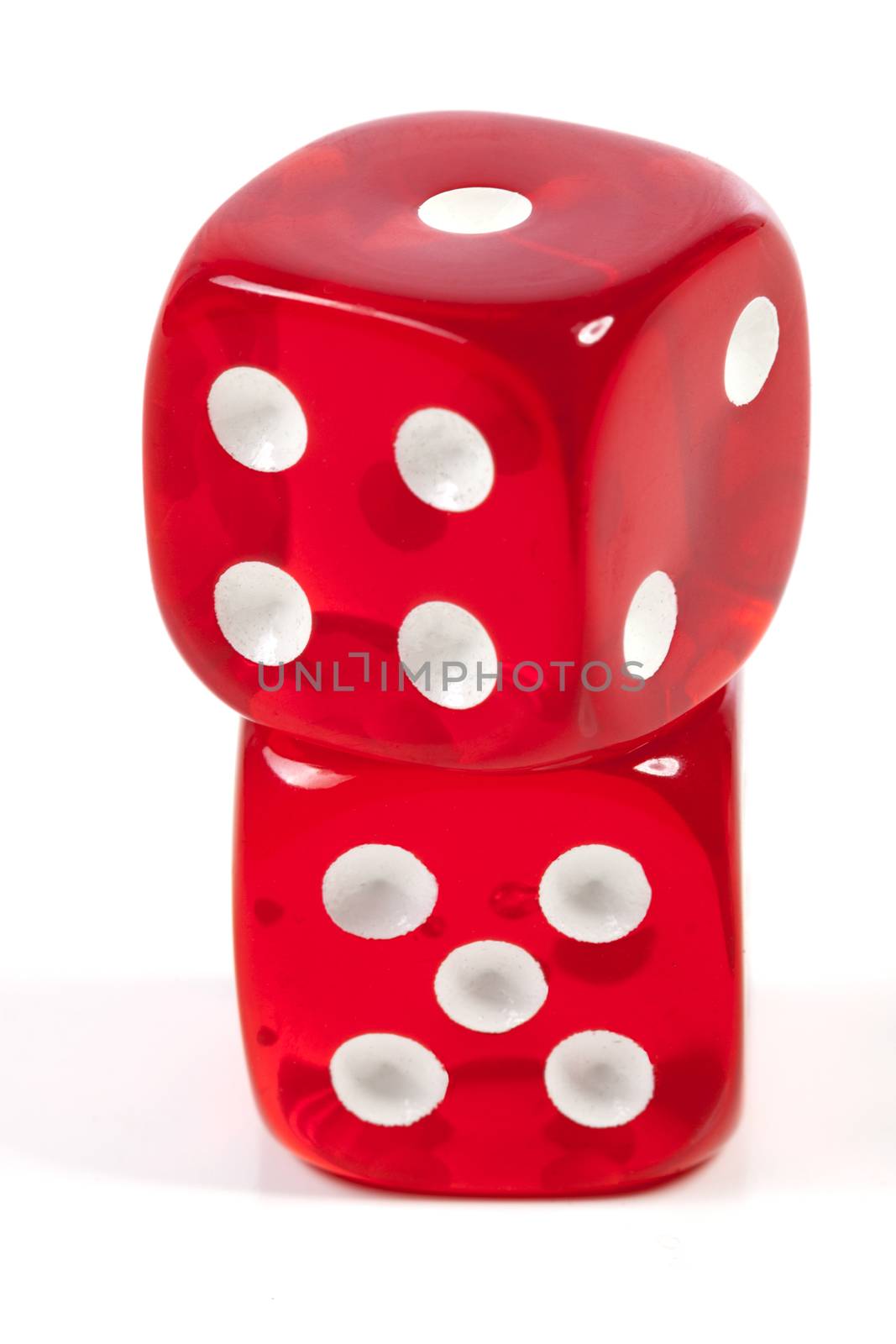 Pair of two Red dice towe isolated on white background