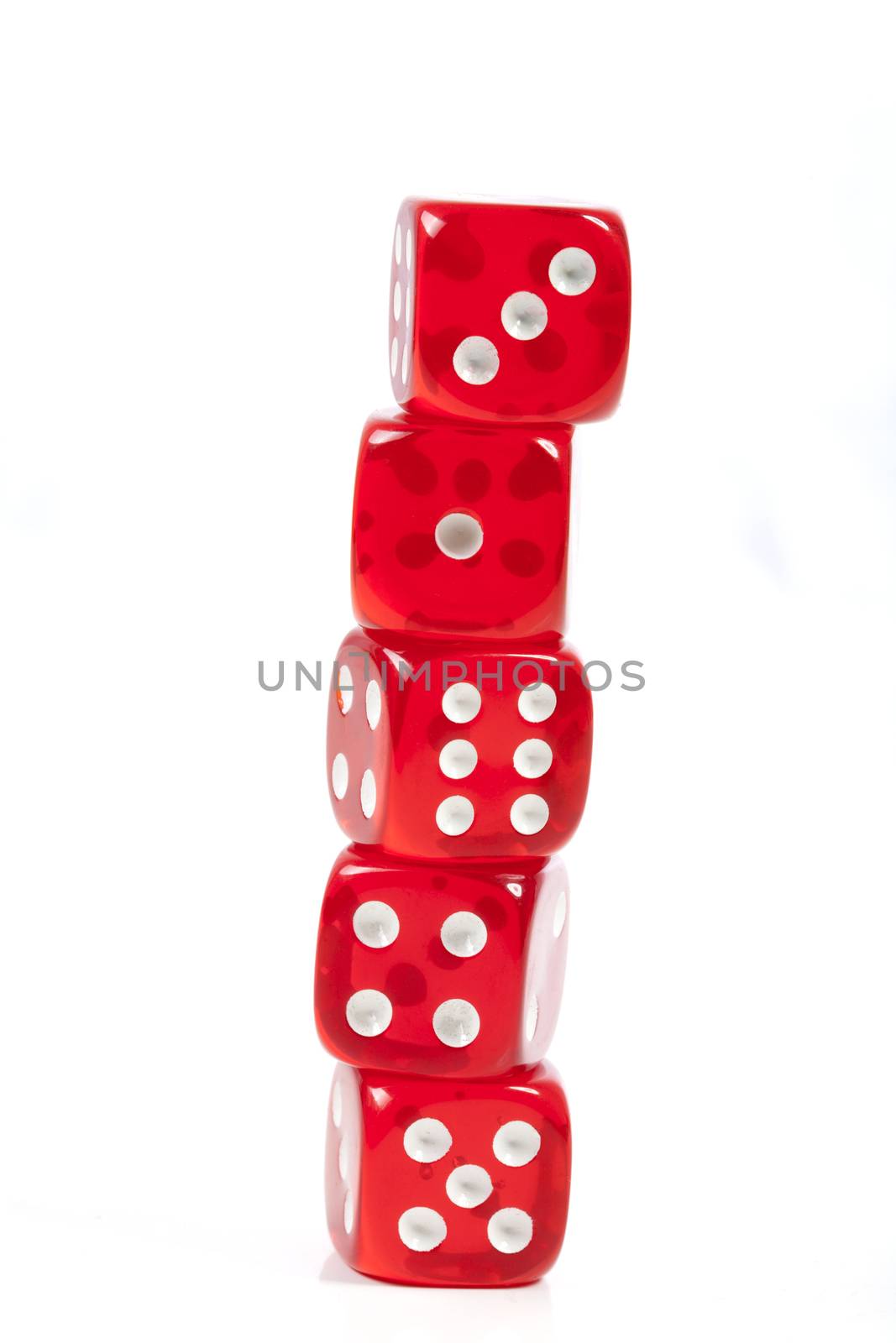 Tower Of Red Dices Isolated on White Background