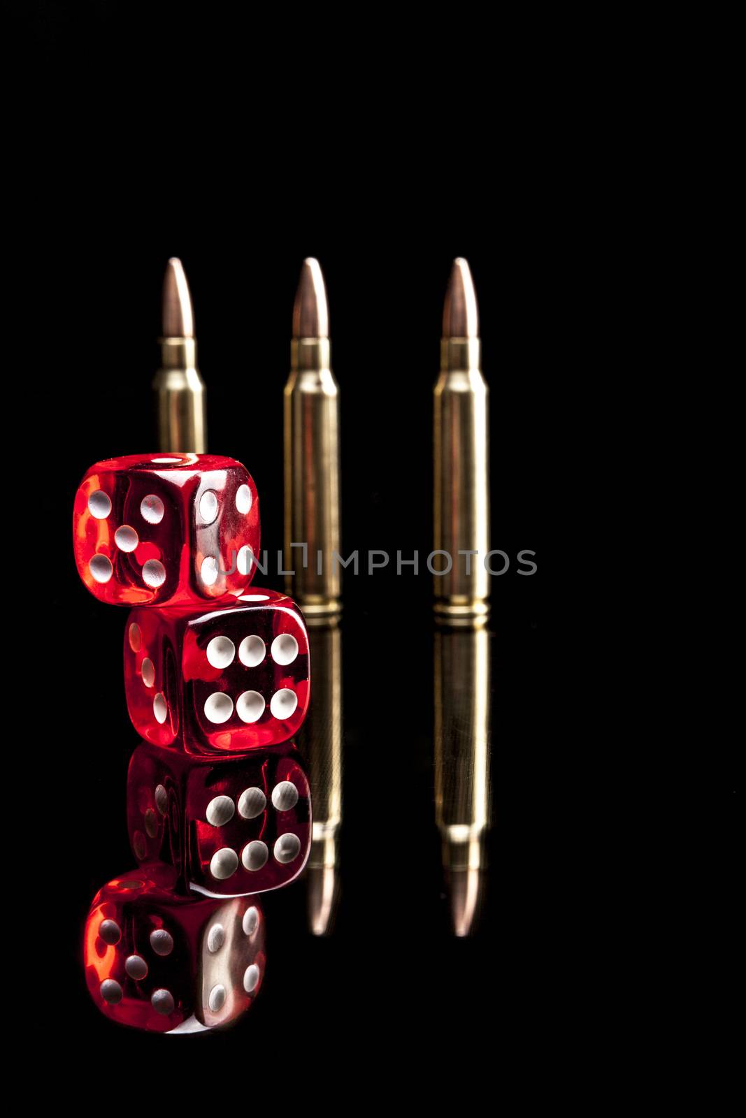 Bullets isolated on black Background with reflexion