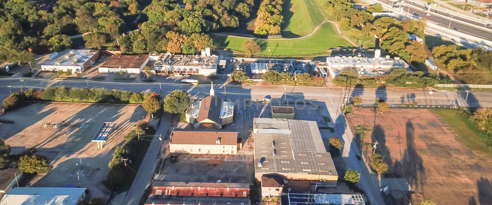 Panoramic aerial view suburban warehouse in Kessler community so by trongnguyen