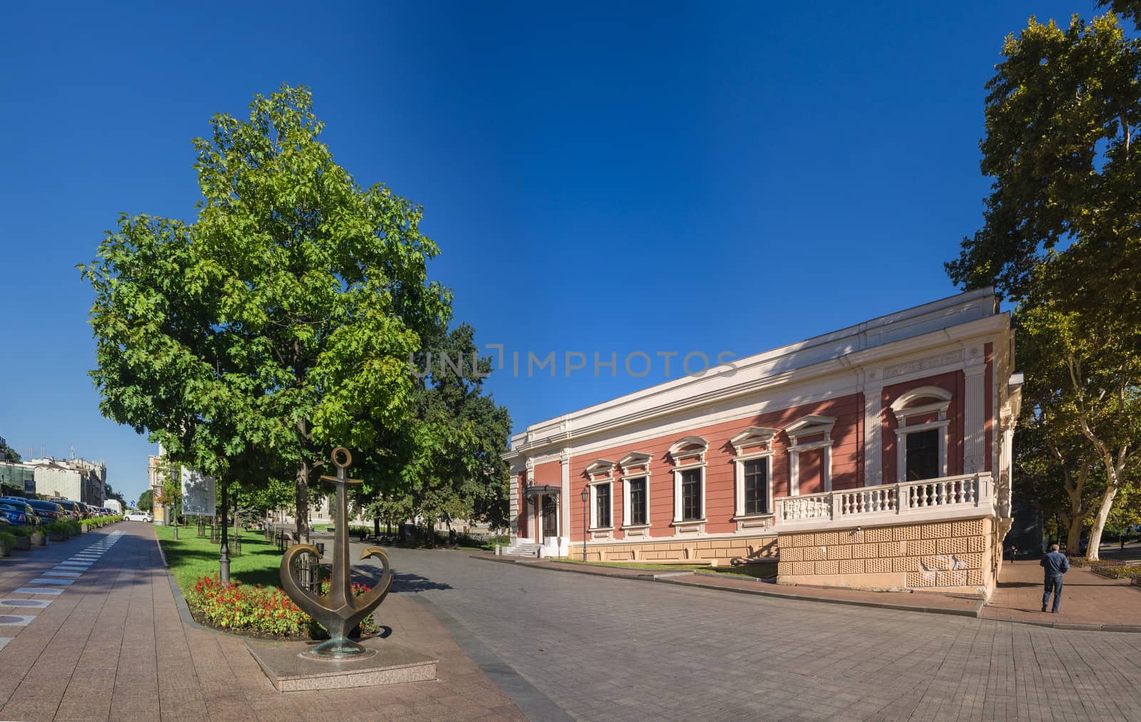 Odessa, Ukraine - 09.25.2018. Theater Square, the most popular tourist place in Odessa, Ukraine in a sunny day