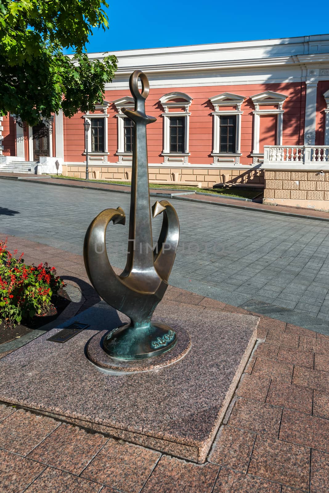 Odessa, Ukraine - 09.25.2018. Theater Square, the most popular tourist place in Odessa, Ukraine in a sunny day