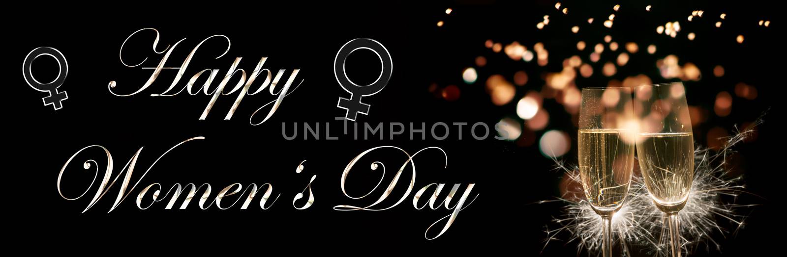 Card Happy Women's Day with two champagne glasses and women's si by w20er