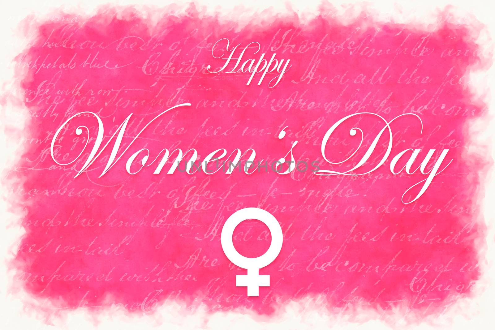 Pink illustration card with text Happy Women's Day by w20er