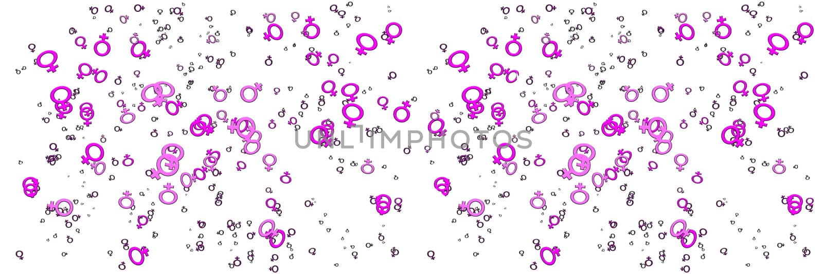 Illustration with lot's of women signs on white background in panorama format