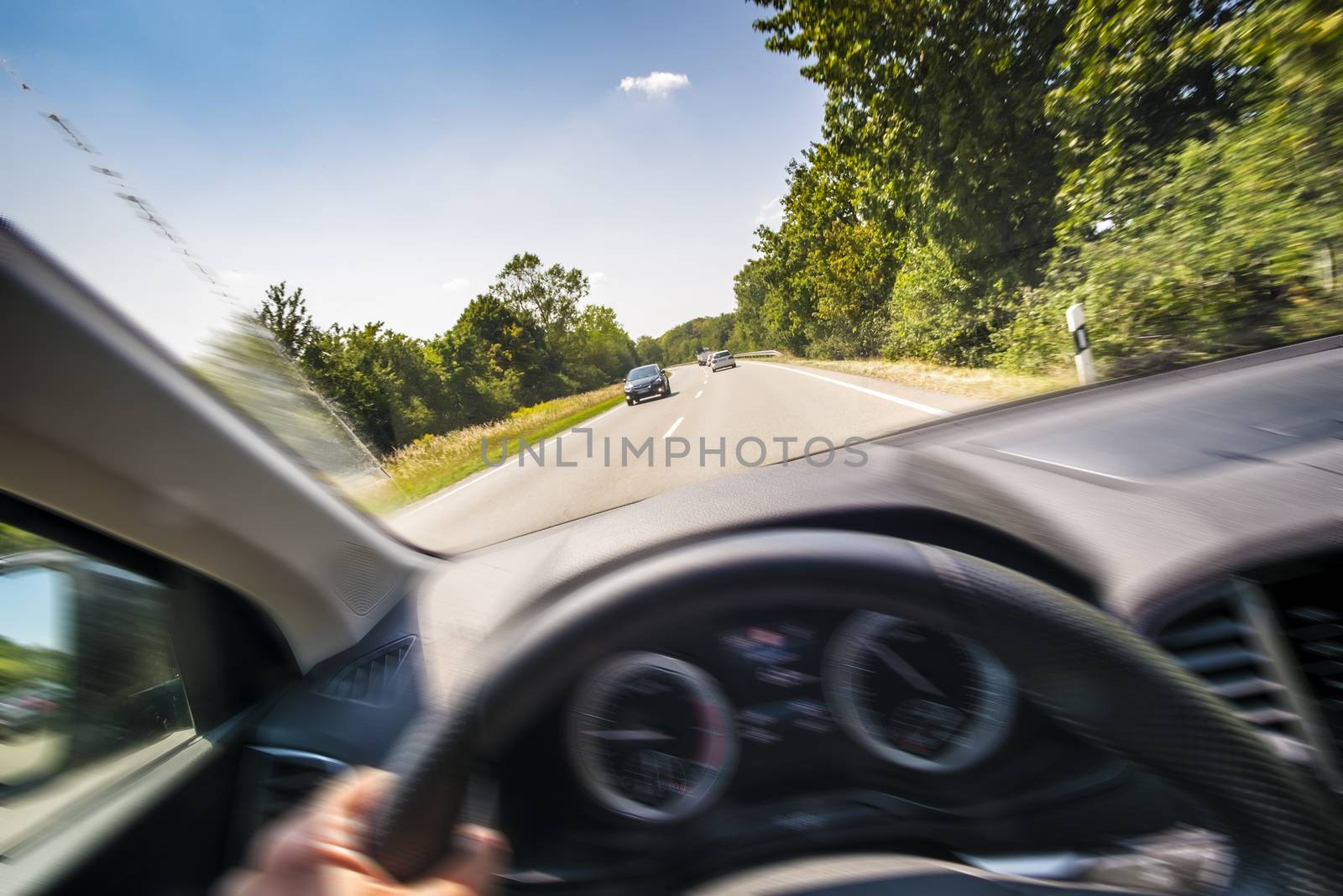 View from a fast moving car with high fuel consumption