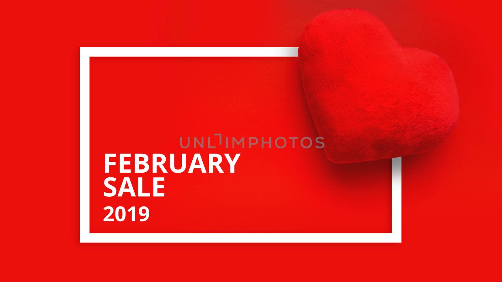 Happy Valentines Day Sale Promo Web Banner. Top view on composition with hearts on red background. Seasonal Discount Offer - February sale