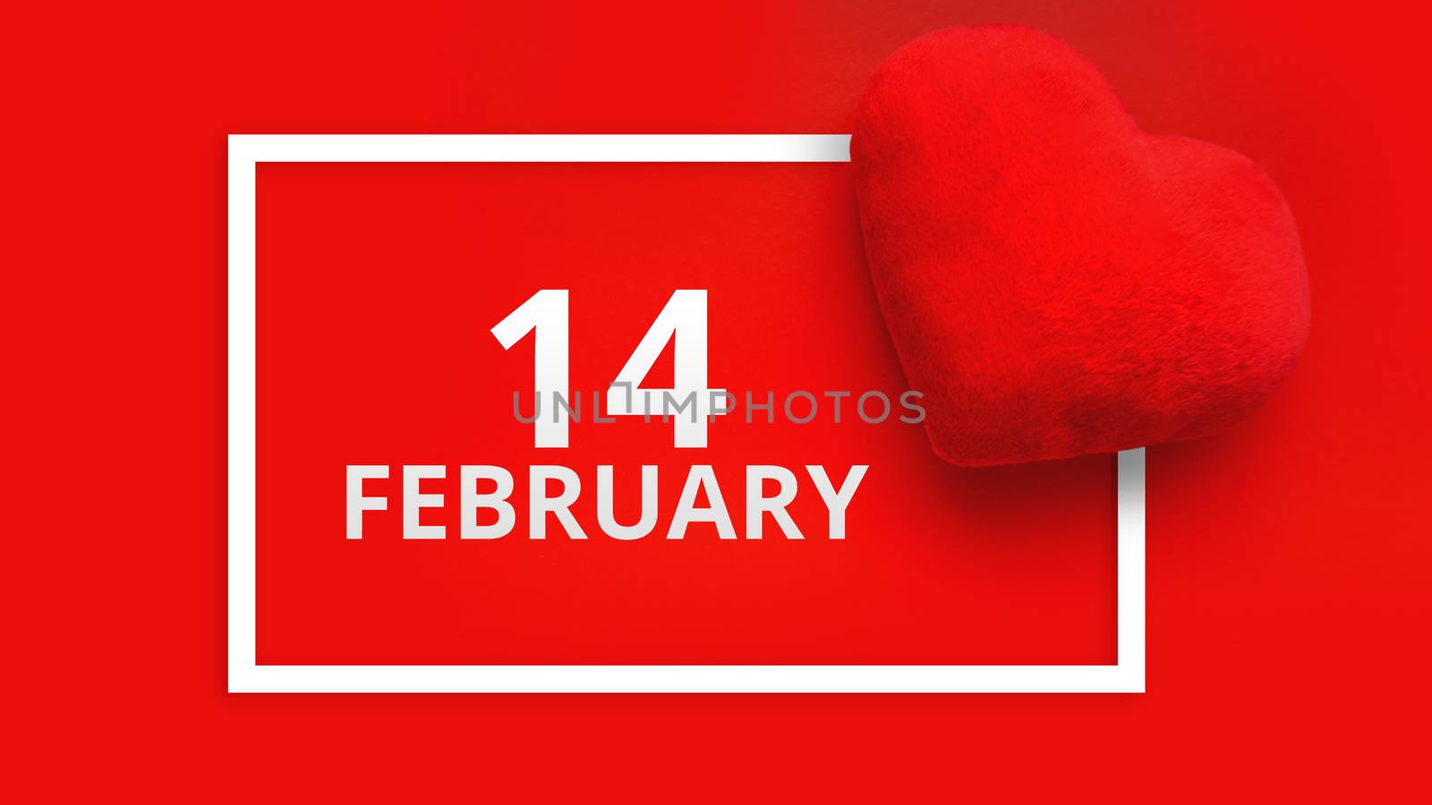 Valentines day background with soft toy heart on red background by natali_brill