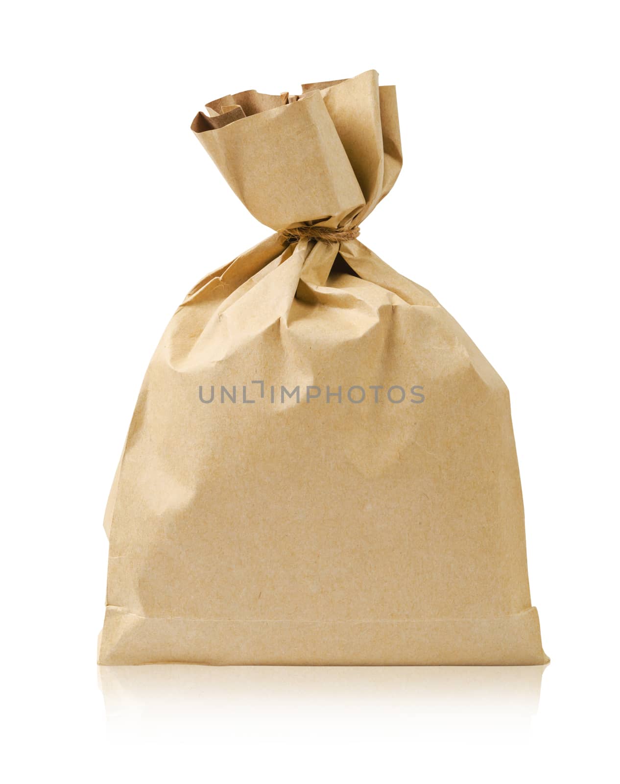 Brown paper bag isolated on white background by Gamjai