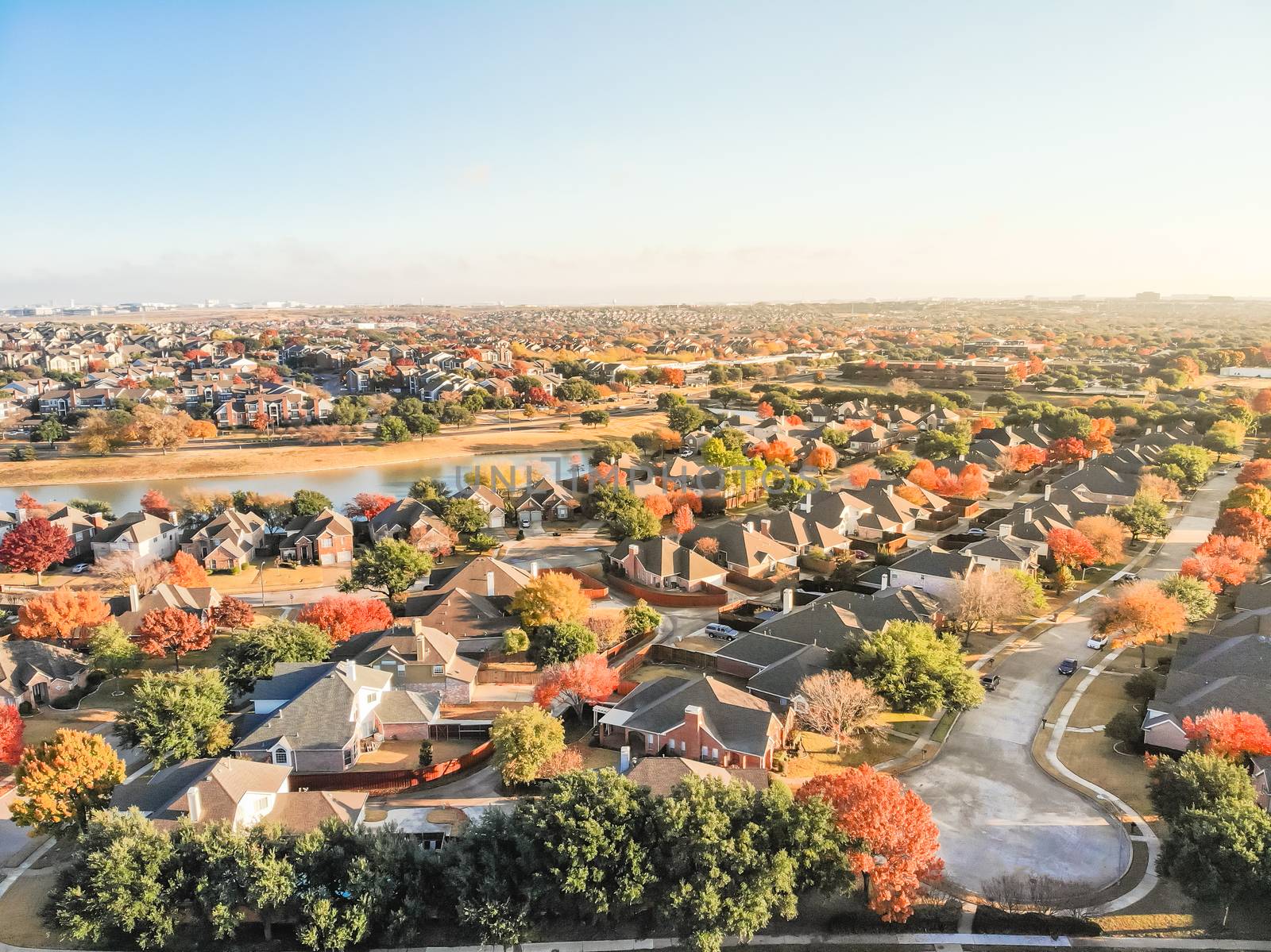 Top view sprawl subdivision with cul-de-sac street and colorful  by trongnguyen