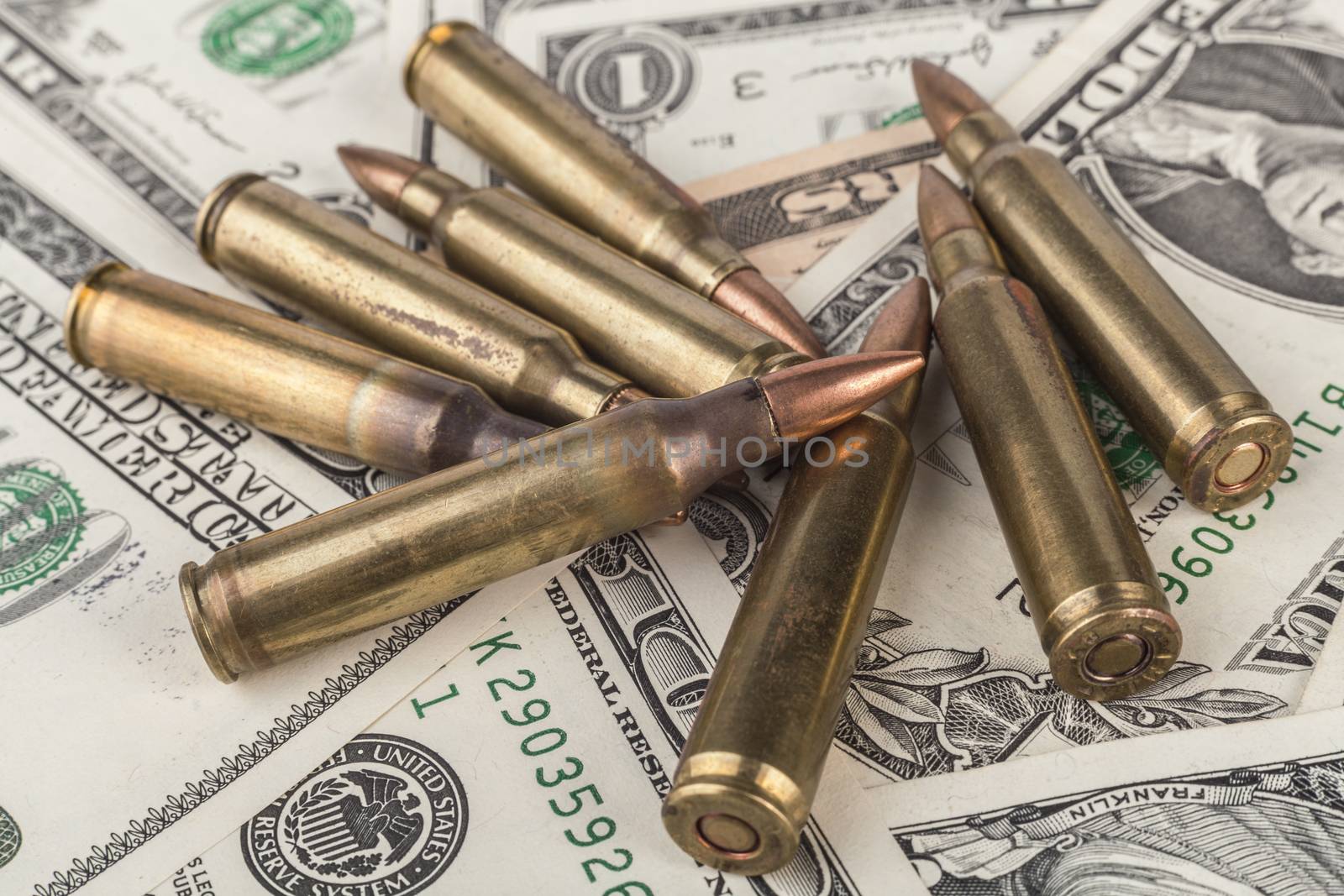 American Dollar Bancknotes with Rifle  Bullets