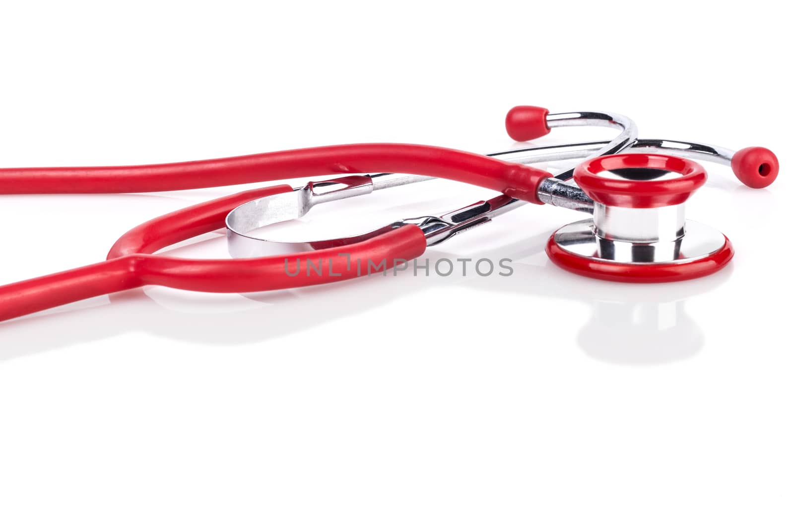 Red Stethoscope Close-up Isolated On White Background