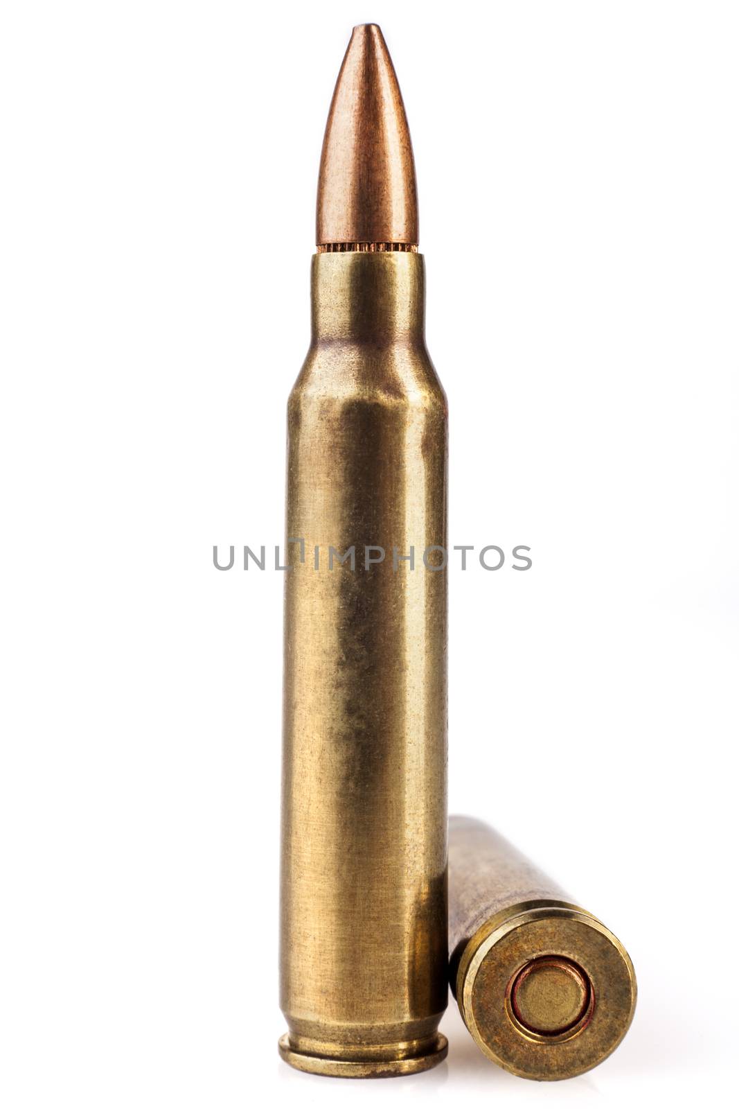 Two Rifle Bullets Isolated on White Background