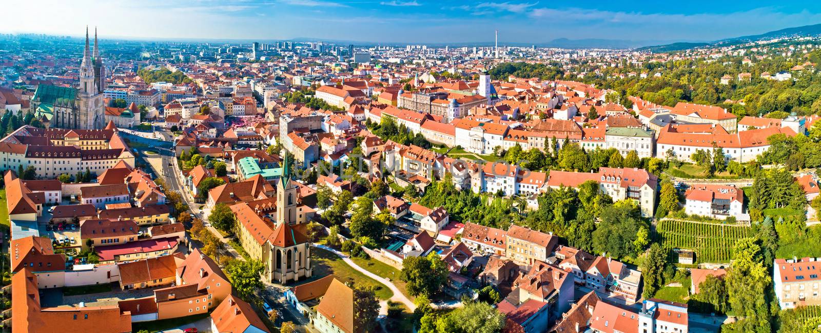Zagreb cathedral and upper city aerial panoramic view by xbrchx