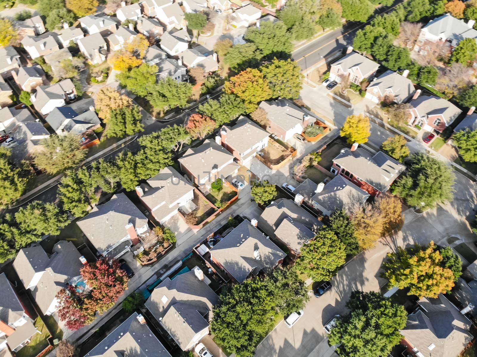 Aerial straight down drone view of residential area in autumn ne by trongnguyen