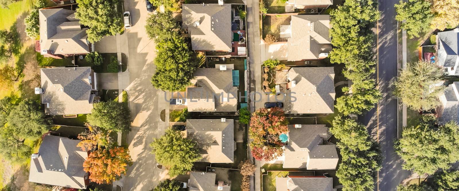 Panoramic aerial top view of suburban subdivision near Dallas, T by trongnguyen