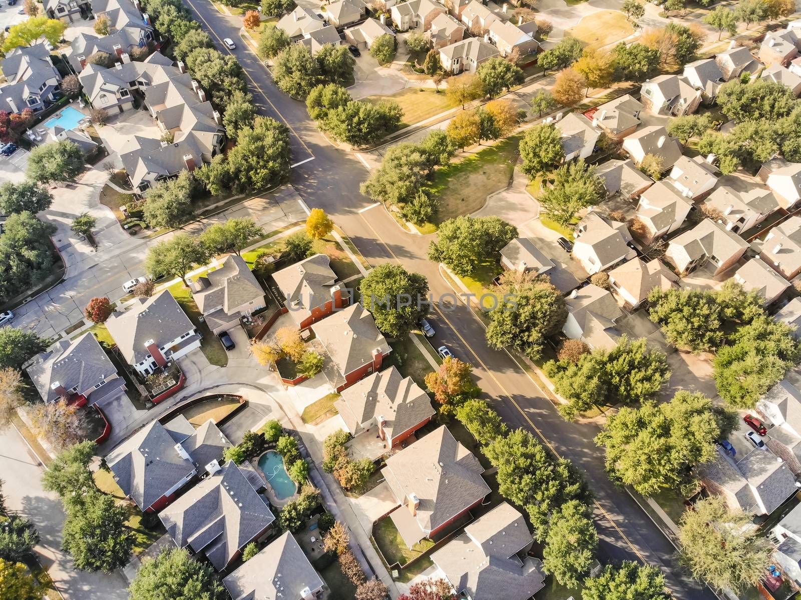 Aerial straight down drone view of residential area in autumn ne by trongnguyen