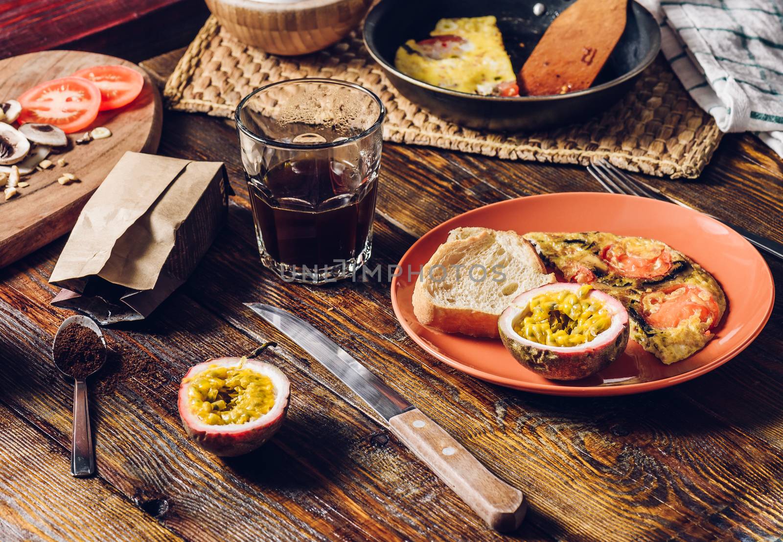 Coffee, Omelette and Granadilla for Breakfast by Seva_blsv