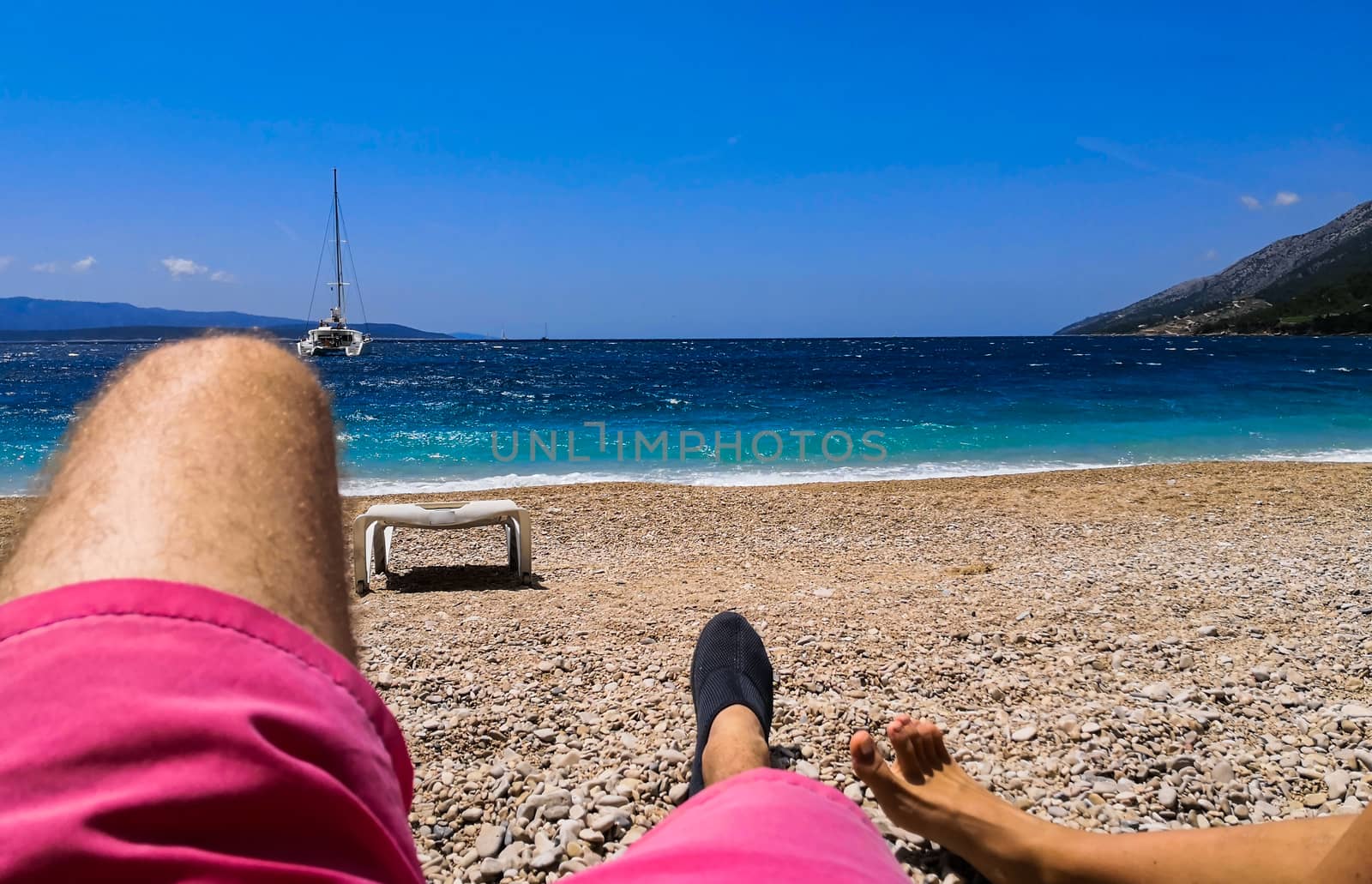 legs and beach view