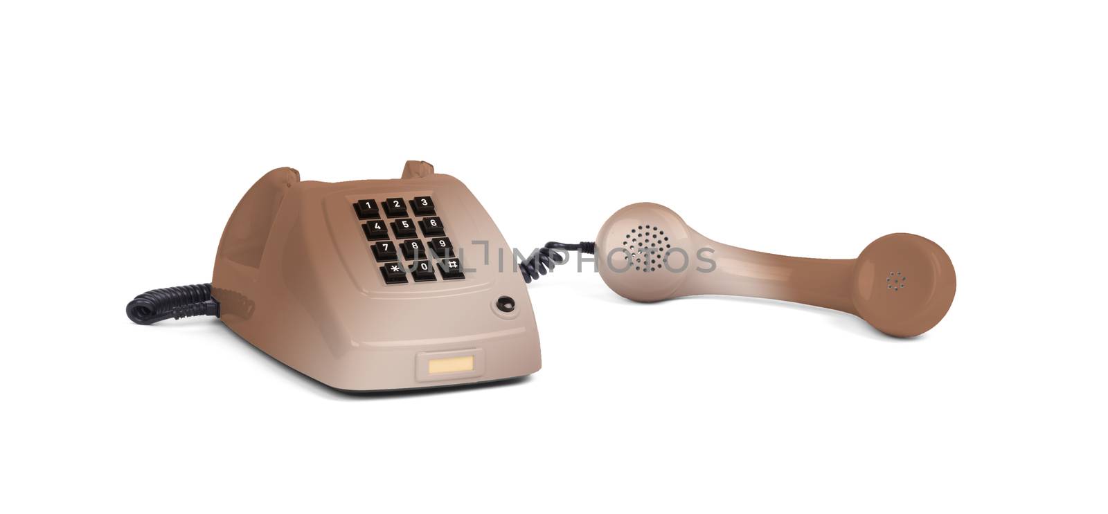 Vintage brown telephone with a white background