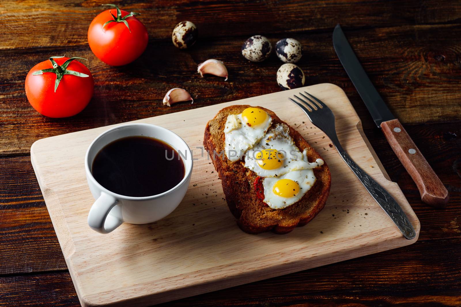 Bruschetta with Fried Eggs and Coffee Cup by Seva_blsv