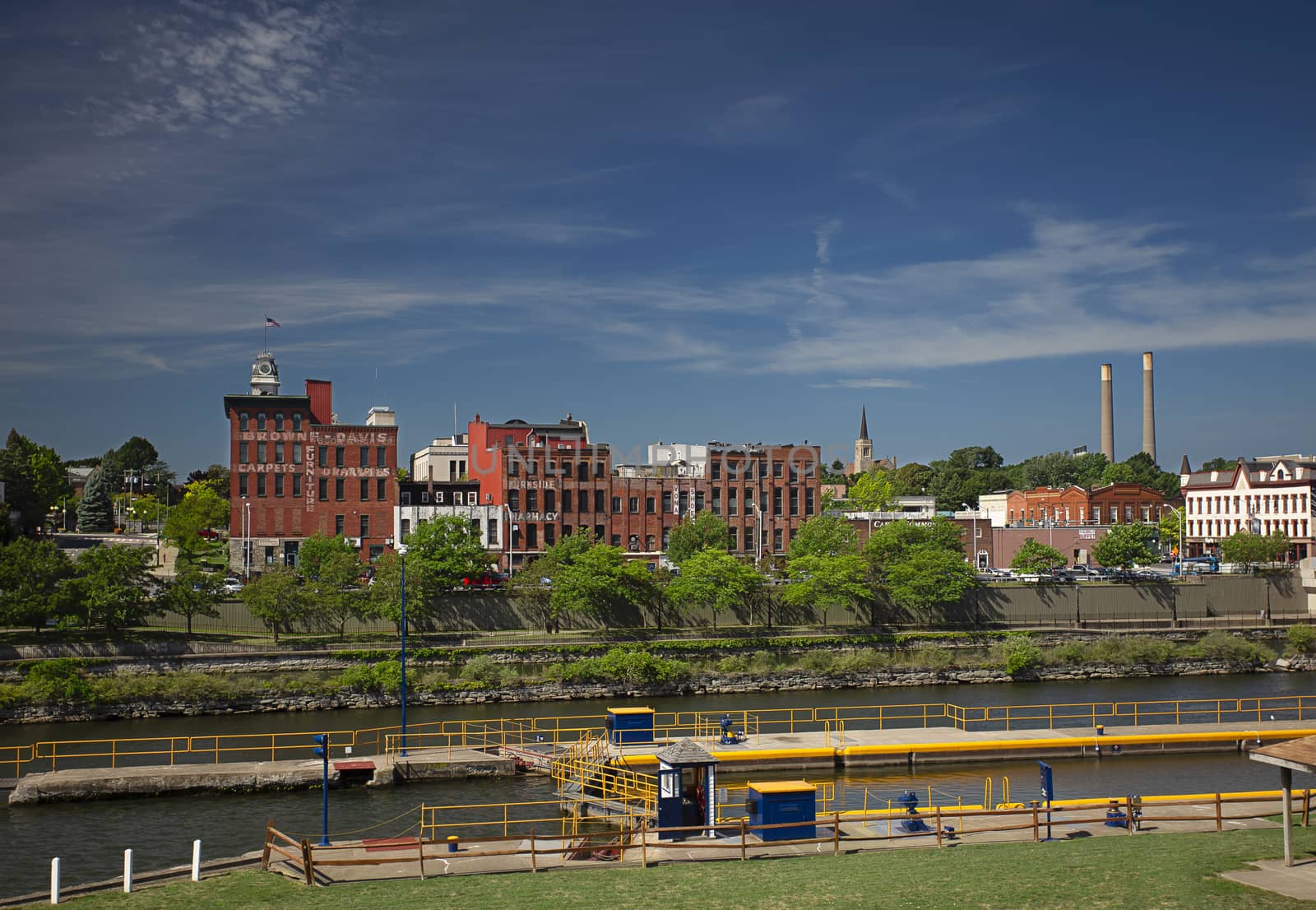 View of Oswego lock system and downtown area
