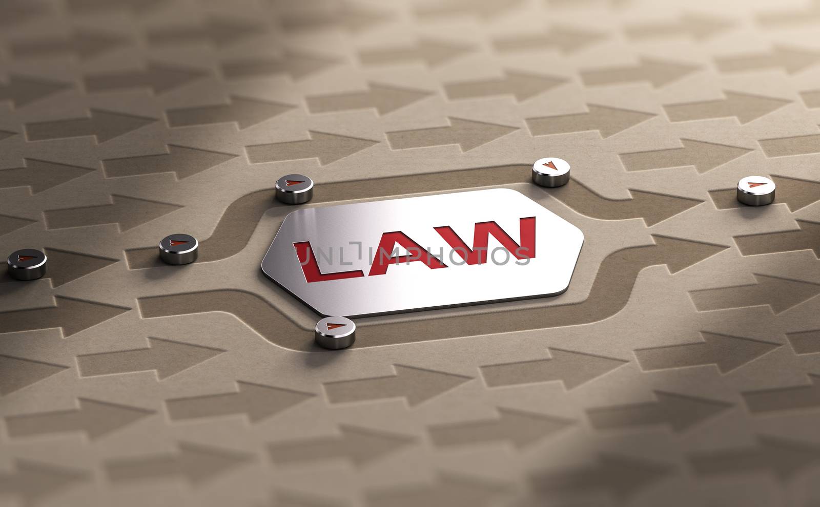 3D illustration of many arrow with two of them getting around the word law. Circumvention of the legal system concept