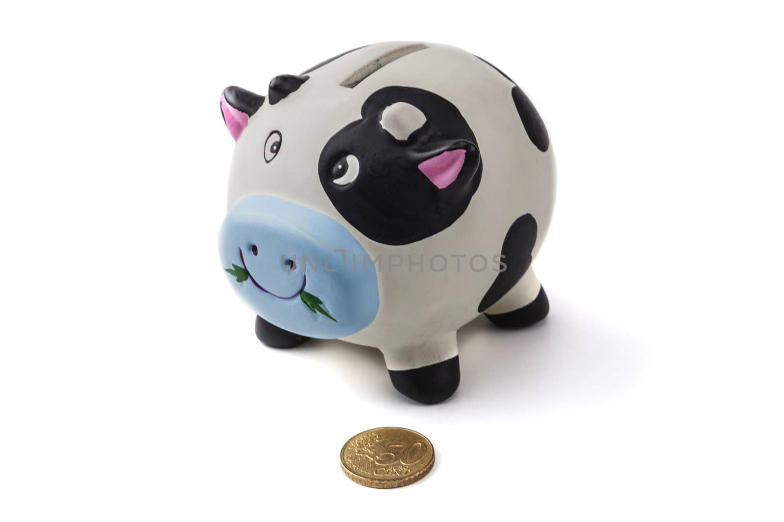 Piggy bank isolated on white background with shadow