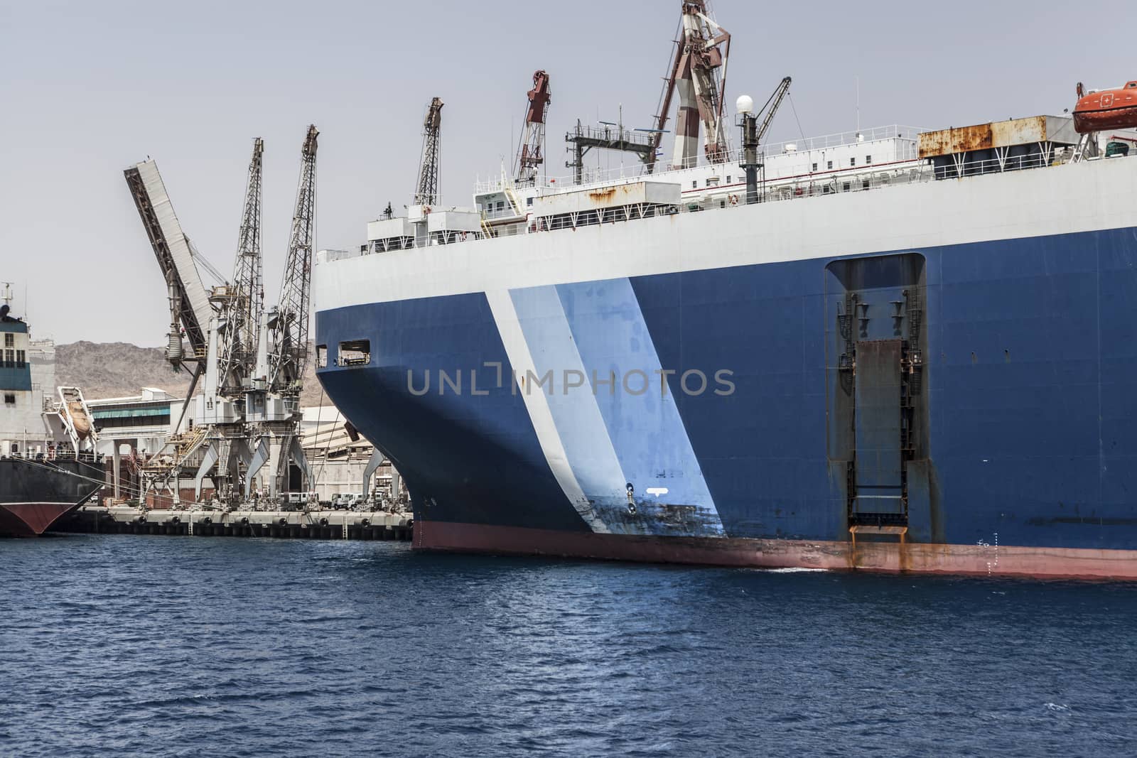 Picture of blue big ship on water