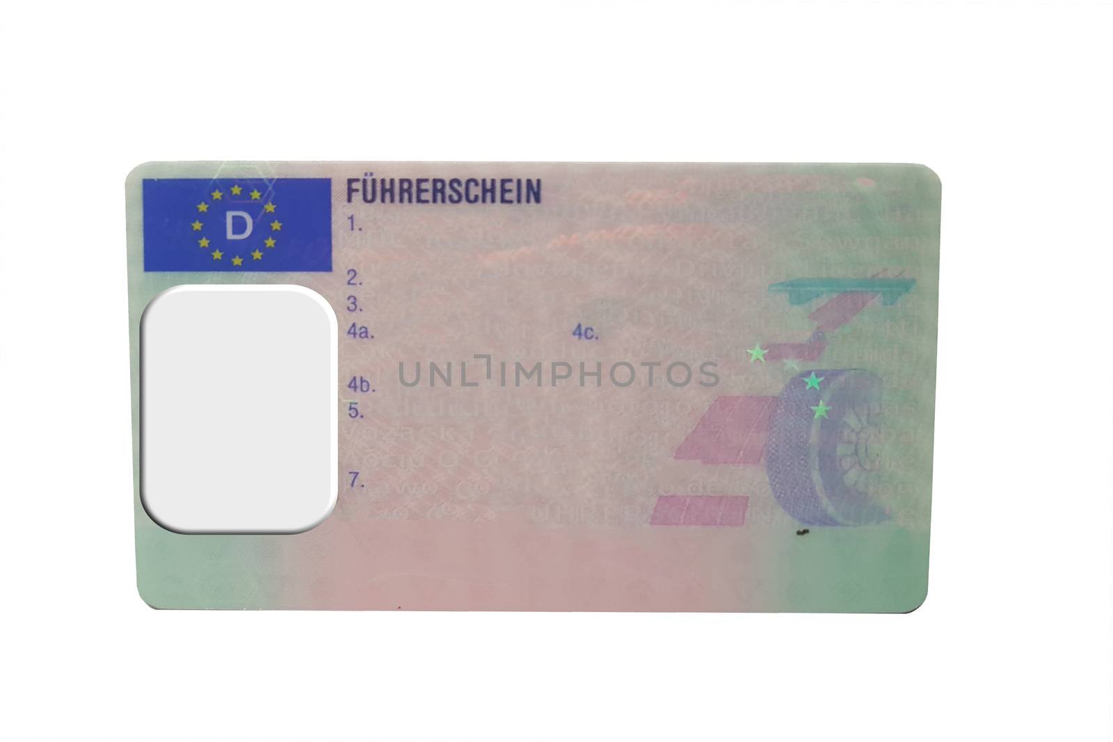 Driving license identity card isolated. Plastic ticket of flat driver license in Germany