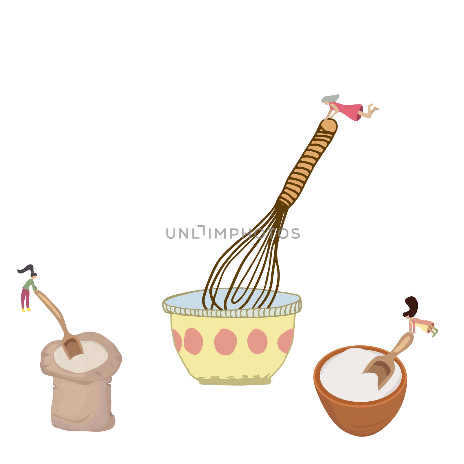 Tiny people whisking food illustration. by Nata_Prando