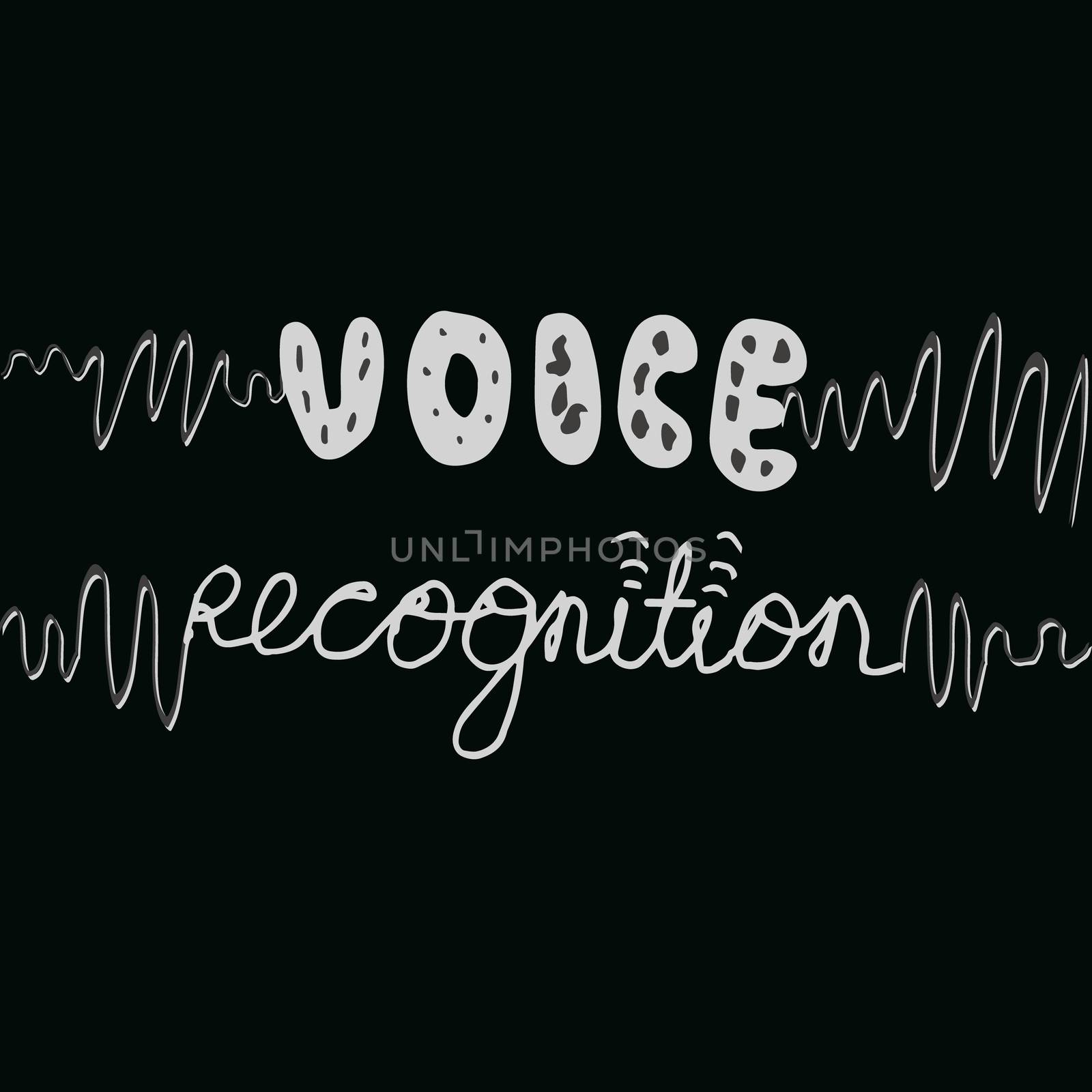 Voice recognition hand written phrase on black background plus sound waves. 