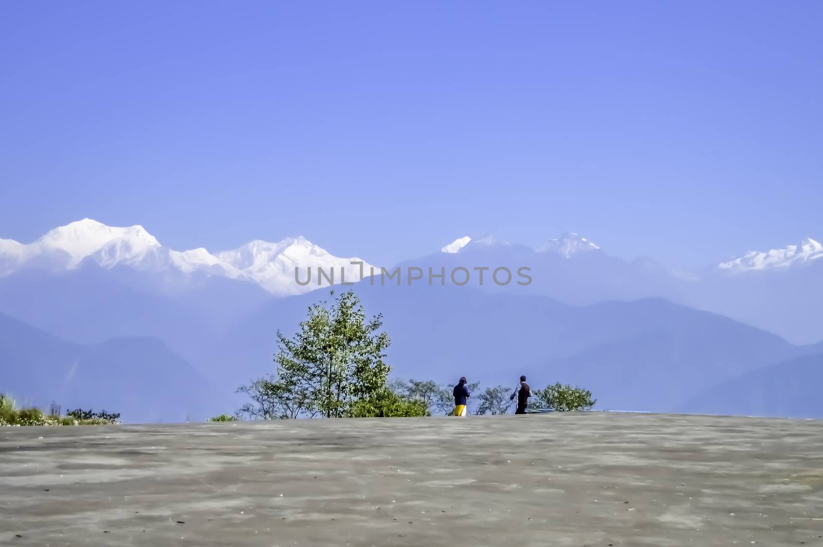 Beautiful view of White snowy tops of Himalayan mountain range in morning. ( Kanchanjungha range from dzongri pass sikkim near Pelling Helipad) Its a popular tourist destination place of north India.