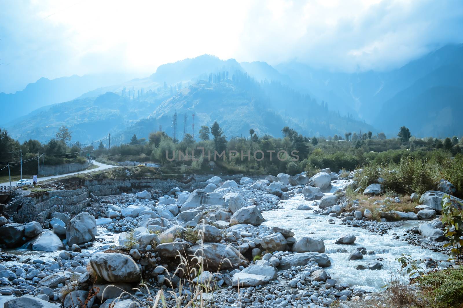 Landscape view of Manali City, Himachal Pradesh, Kullu, India. by sudiptabhowmick