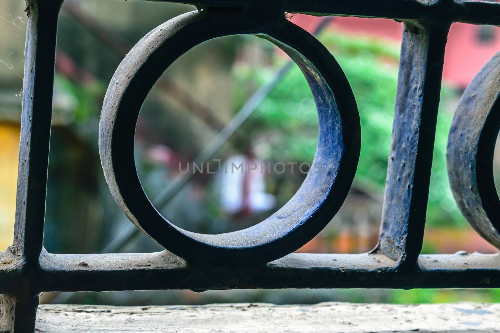 Round shape iron metal steel close up isolated on blur background