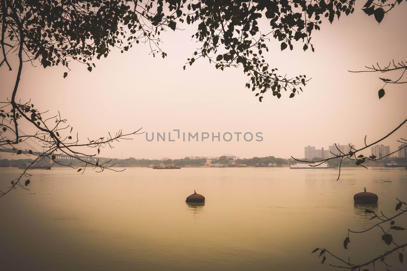 Beautiful Hooghly river view landscape of Kolkata, India