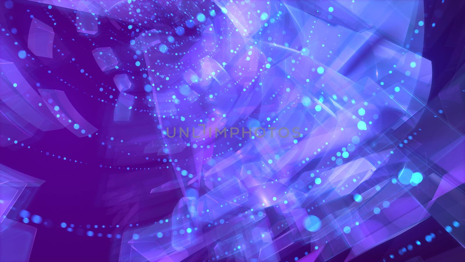 Volumetric 3d illustration of spinning spirals flying in cloudy nebulas in the light violet background. It looks like a mysterious and futuristic time portal.