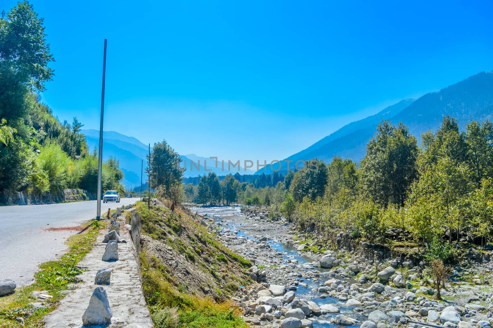 Beautiful landscape panorama view Himalayan valley of "MANALI-LEH-ROAD, KULLU, JAMMU AND KASHMIR, HIMACHAL PRADESH, INDIA, ASIA