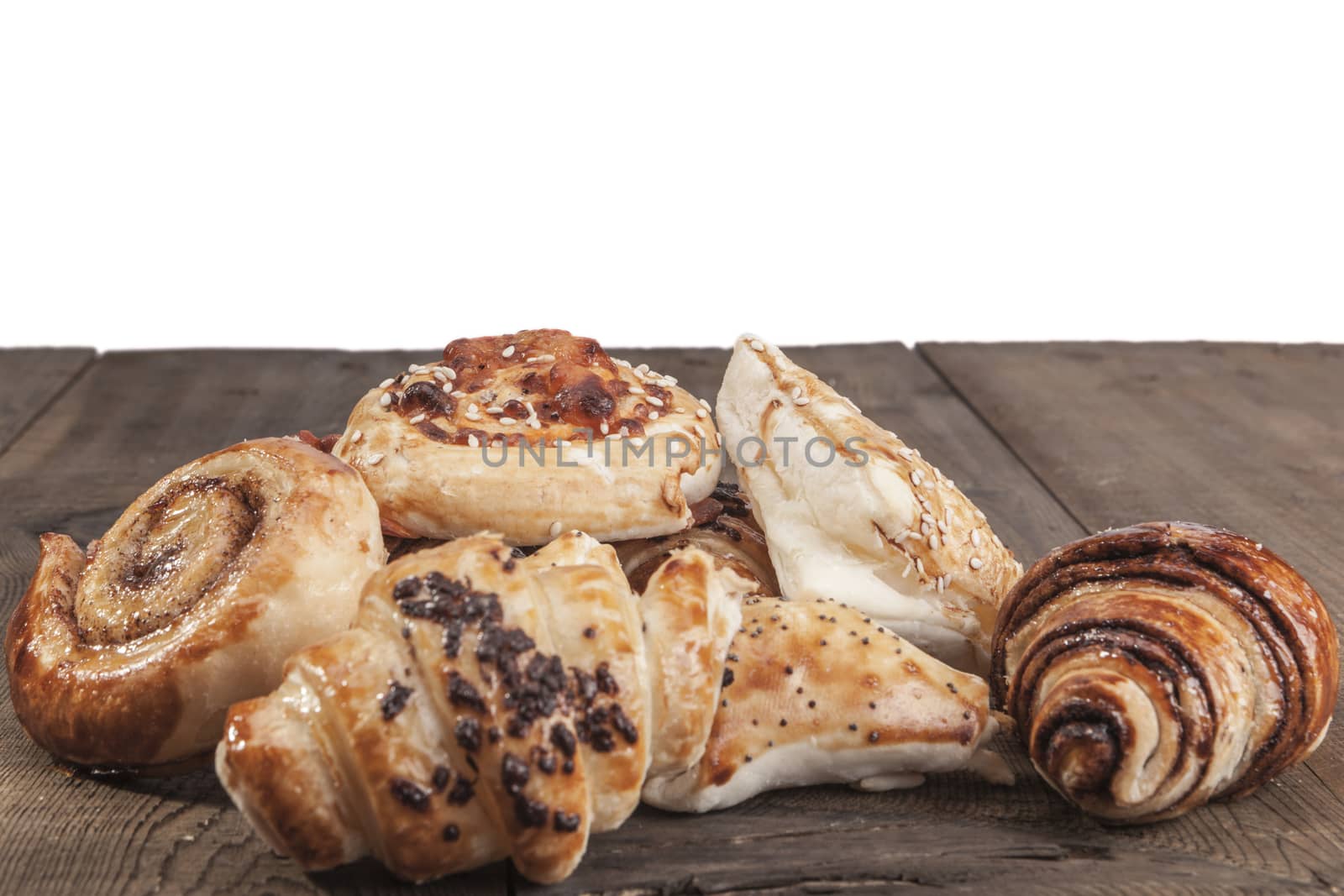 Sweets on wood table and white background