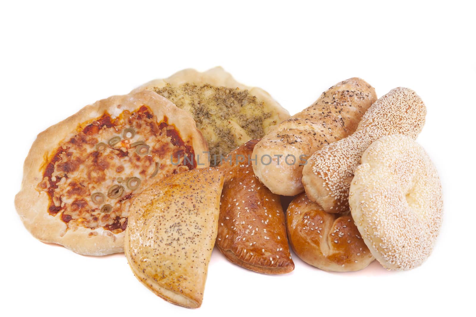 Tasty pastry assorment isolated on white background
