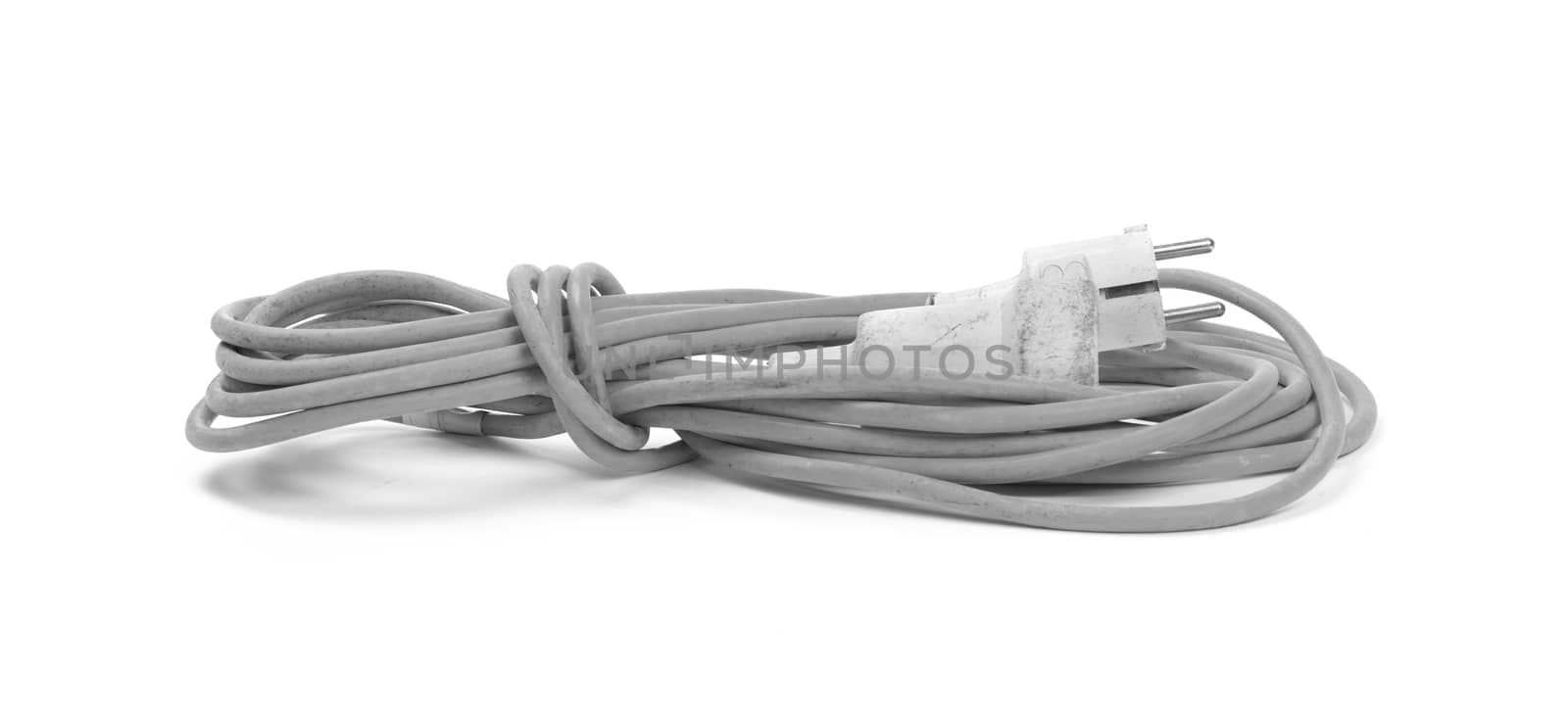 Grey extension cord isolated on white background