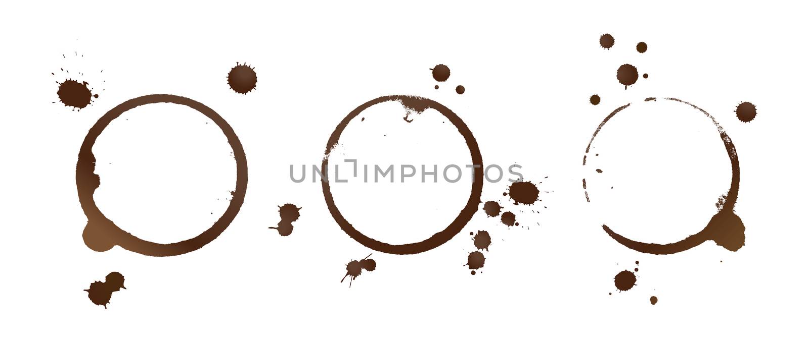 Vector illustration of brown coffee cup or mug stain rings and drops isolated on white background