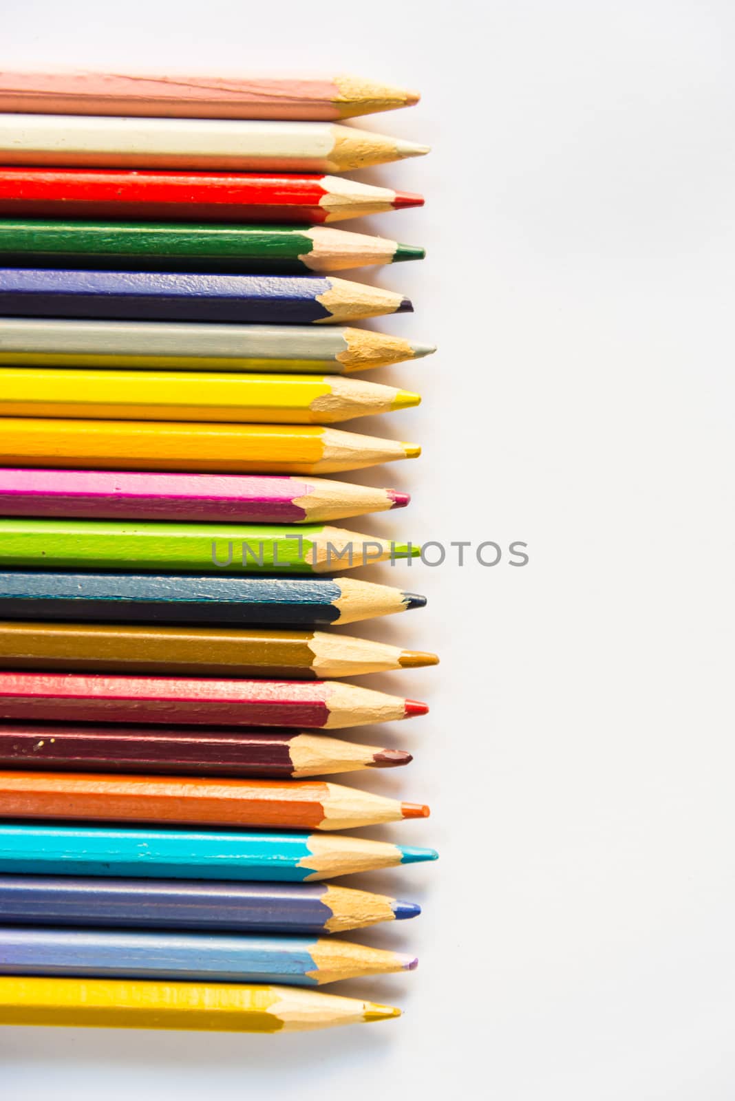 Colour pencils on white background, isolated