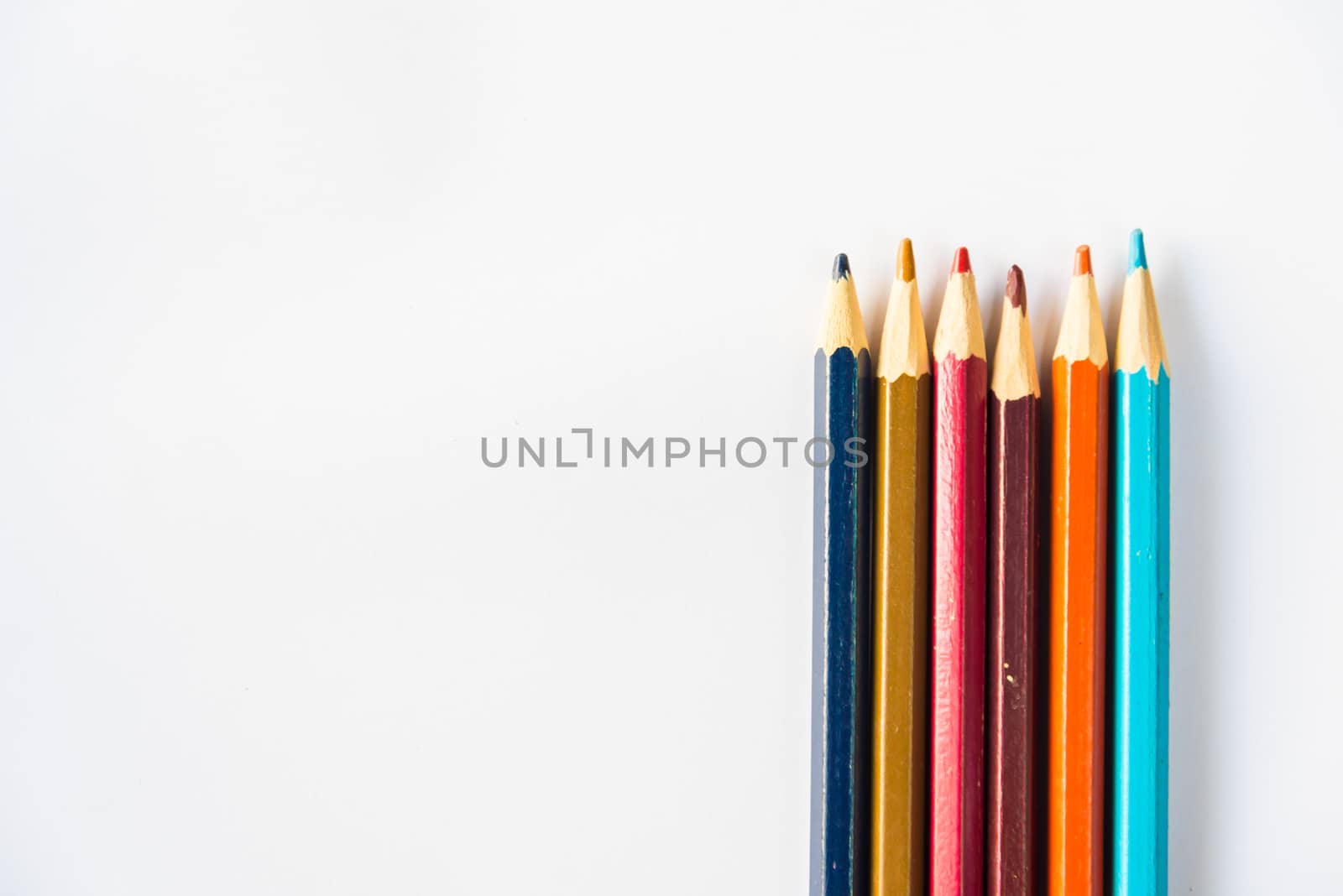 Colour pencils on white background, isolated