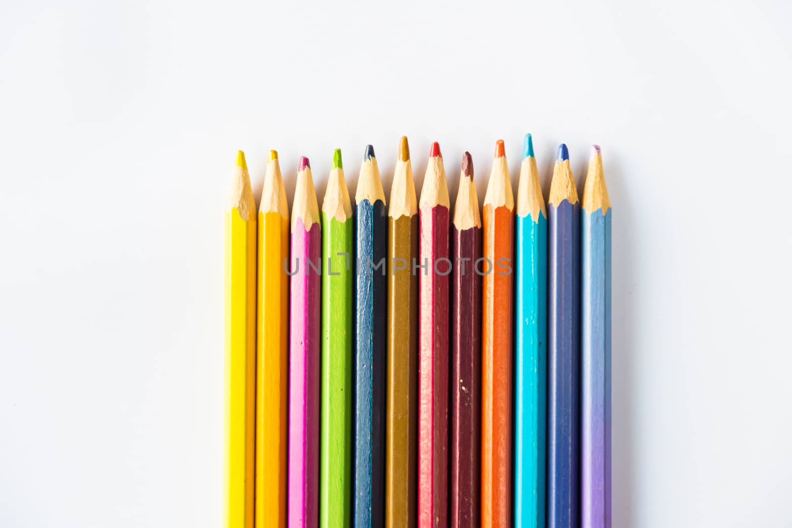 Colour pencils on white background, isolated