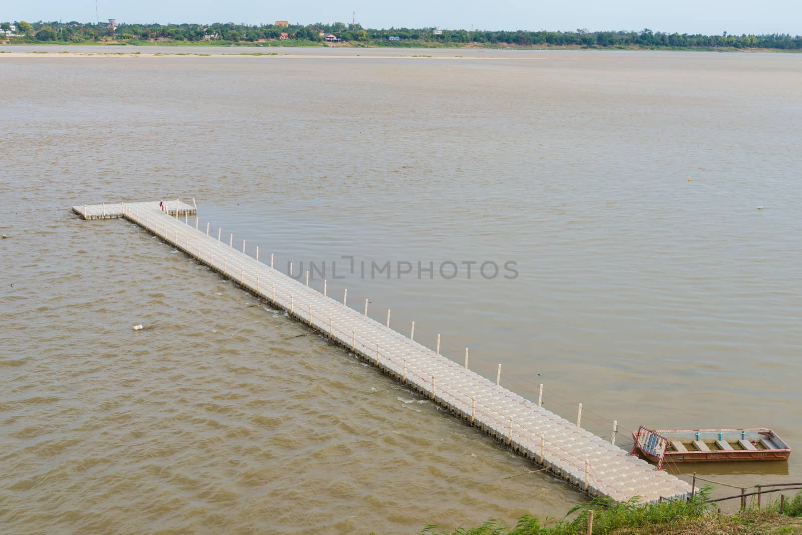 Floating raft on the river in Thailand. Khong River